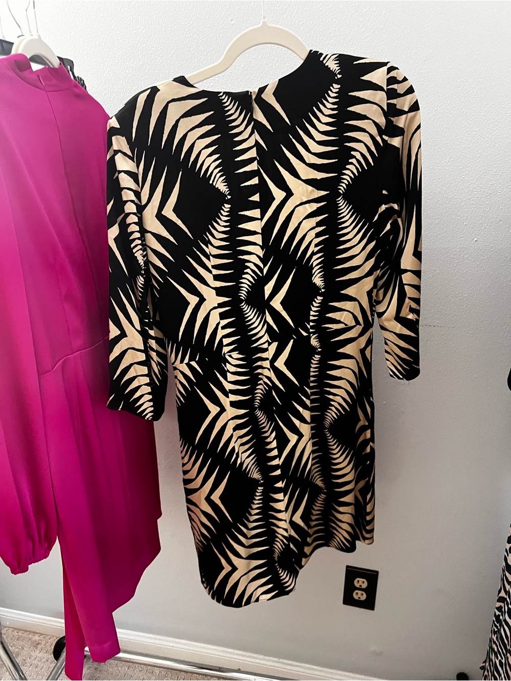 ba&sh Black and Cream Abstract Leaf-Print Midi Dress